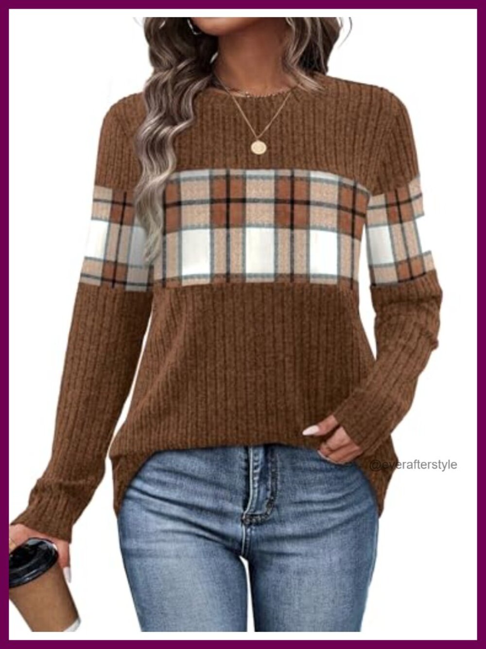 Womens Color Block Sweater Long Sleeve Crew Neck Pullover Tunic Top